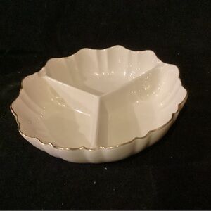Lenox Gold Rimmed 8” round divided 3 compartment snack serving bowl